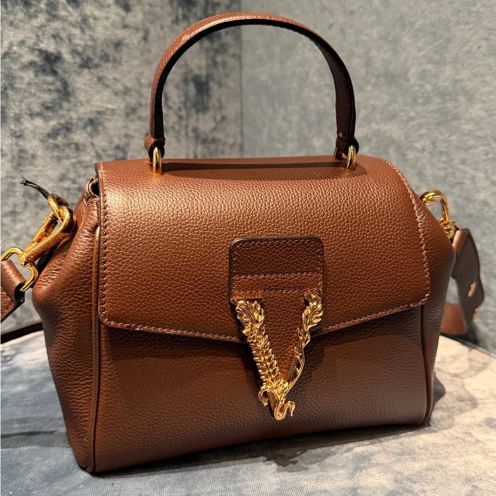 Versace Brown Virtus Tote Bag Leather NWT - Picture 4 of 10